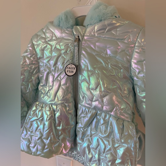 Rothschild Baby Girls Iridescent Aqua Winter Puffer Jacket NWT 3/6M - Picture 2 of 5